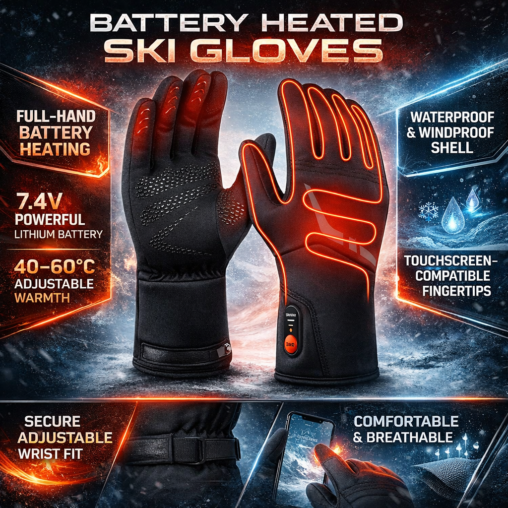 Gants chauffants batterie imperméables avec doigts compatibles écran tactile pour l'hiver