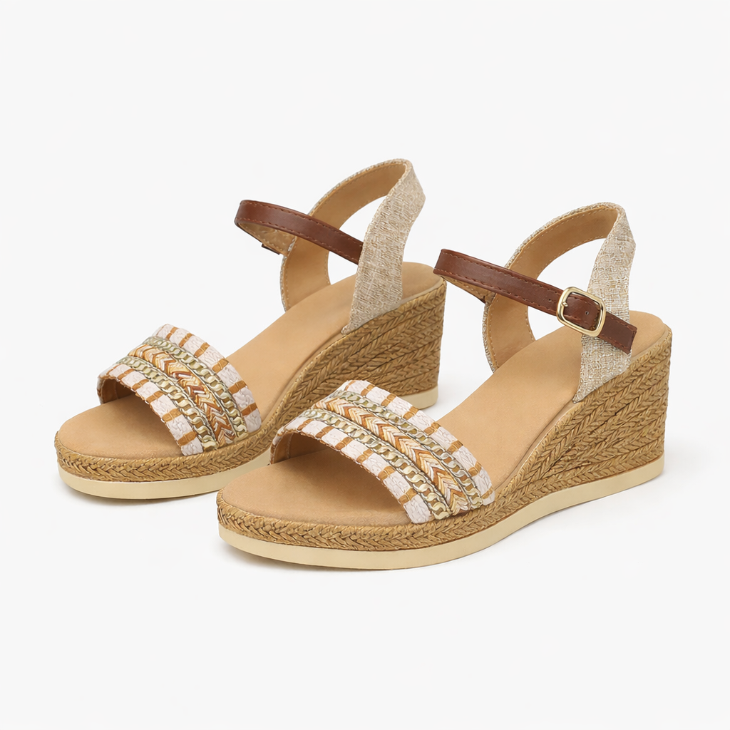 Sandales Tissées Femme | Talon Compensé, Bride à Boucle