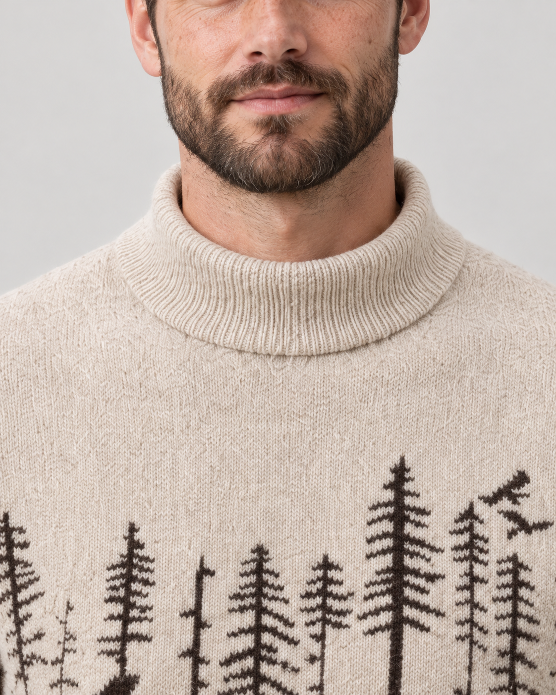 Pull de noël homme jacquard renne avec col montant et motif sapin