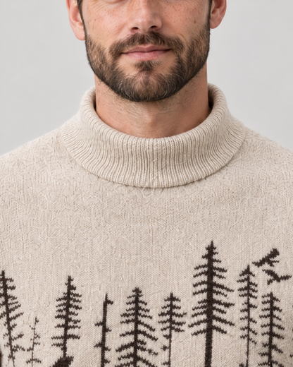 Pull de noël homme jacquard renne avec col montant et motif sapin