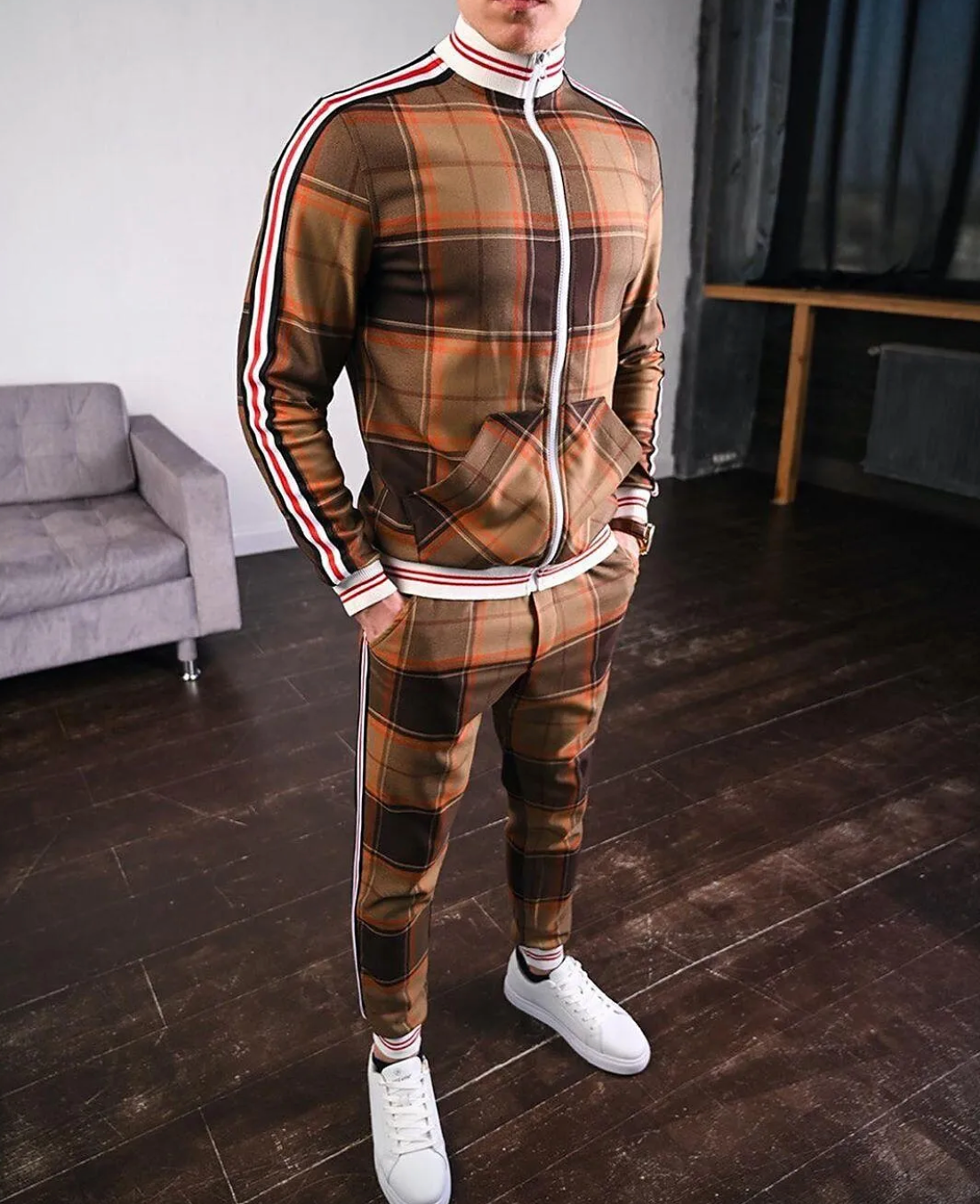 Ensemble de survêtement homme | Motif carreaux, coupe slim