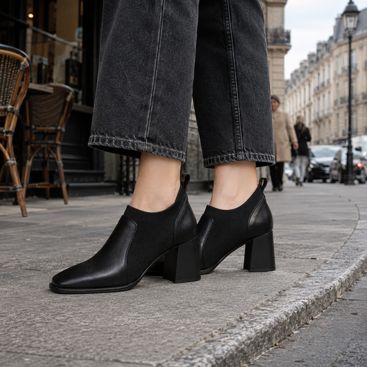 Women's Ankle Boots | Leather, Chunky Heels | Black