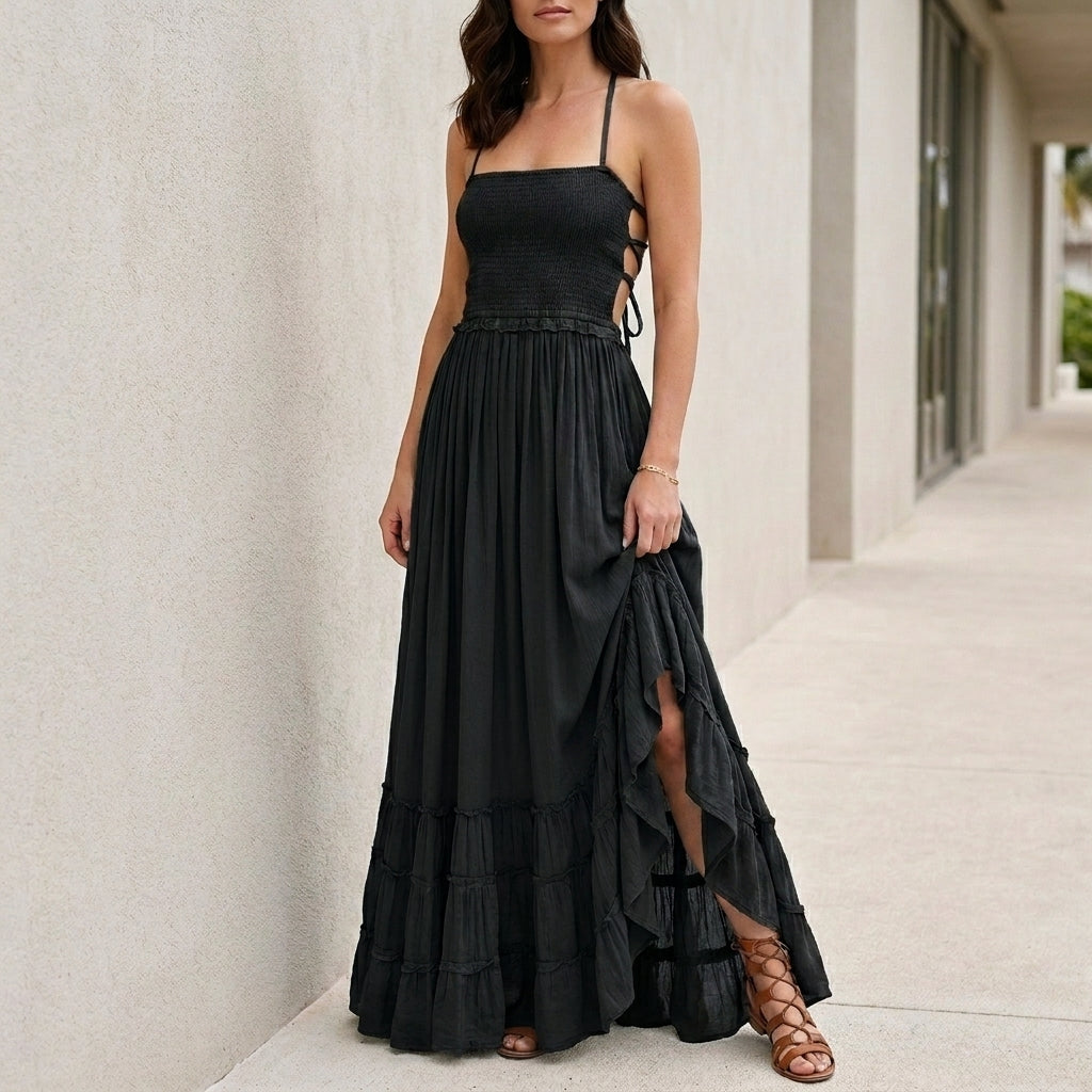 Robe Maxi | Dos Ouvert, Smocké | Style Bohème Estival