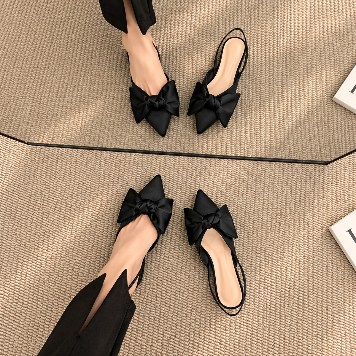 Dámské lodičky | slingback s mašlí a špičatou špičkou | elegantní blokový podpatek