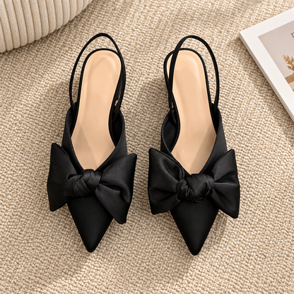 Dámské lodičky | slingback s mašlí a špičatou špičkou | elegantní blokový podpatek