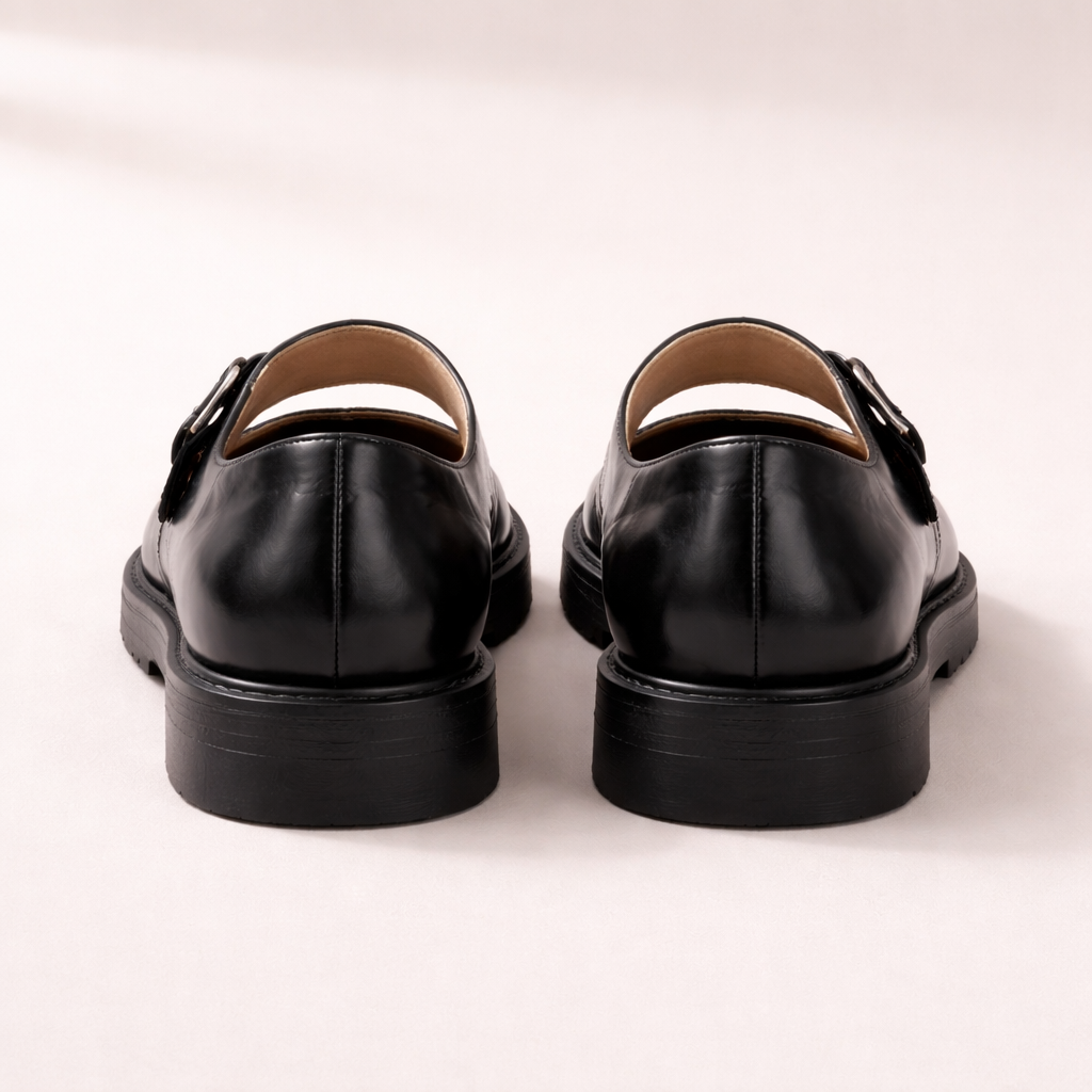 Chaussures Mary Jane pour femmes | Cuir noir, sangle boucle | Ballerines confortables plates
