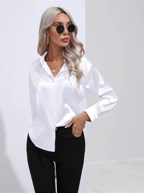 Chemises pour femmes | Chemise en soie à manches longues Coupe ajustée