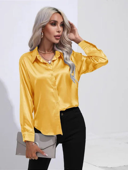 Chemises pour femmes | Chemise en soie à manches longues Coupe ajustée