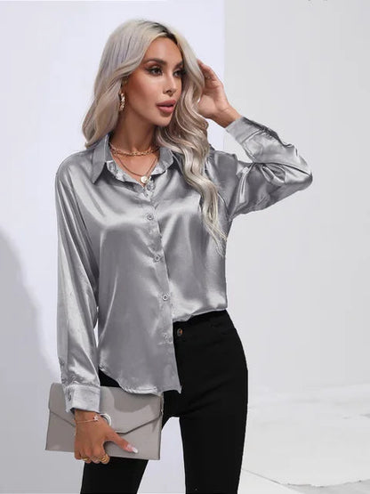 Chemises pour femmes | Chemise en soie à manches longues Coupe ajustée