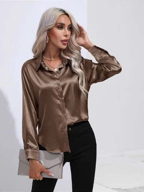 Chemises pour femmes | Chemise en soie à manches longues Coupe ajustée
