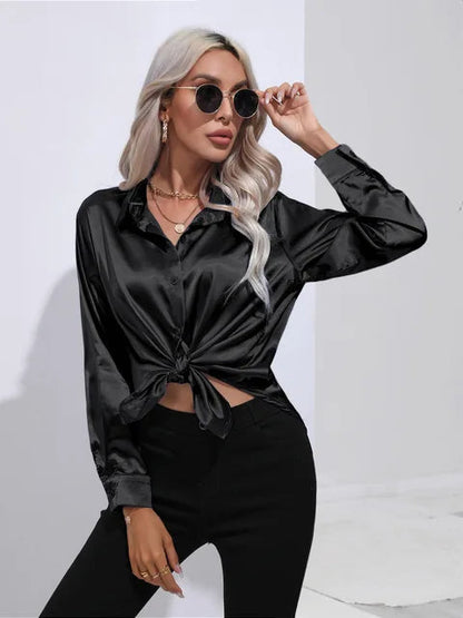 Chemises pour femmes | Chemise en soie à manches longues Coupe ajustée