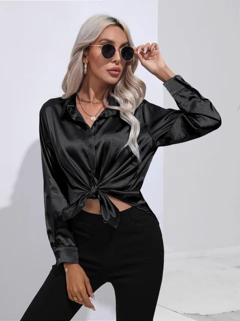 Chemises pour femmes | Chemise en soie à manches longues Coupe ajustée
