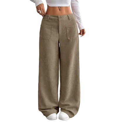 Pantalon velours côtelé femme large taille haute, coupe ample