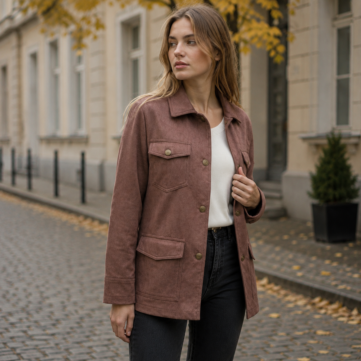 Soft Brown Women's Jacket with Pockets | Timeless Style