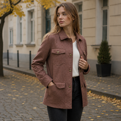Soft Brown Women's Jacket with Pockets | Timeless Style