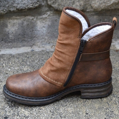 Bottines femme fourrées marron avec boucle et fermeture éclair latérale
