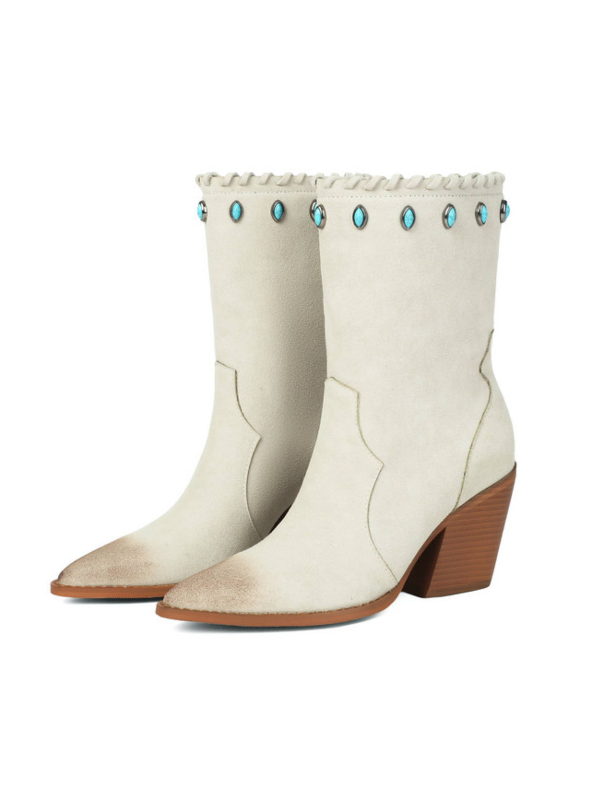 Bottines cowgirl femme bout pointu crème grande taille style western boho