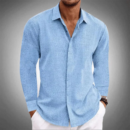 Chemise en lin pour homme | Manches longues, respirante | Chemise légère à col