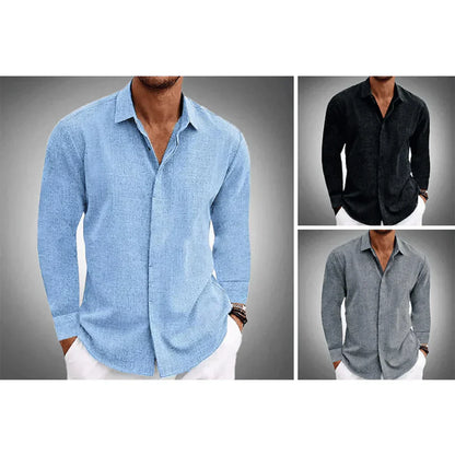 Chemise en lin pour homme | Manches longues, respirante | Chemise légère à col