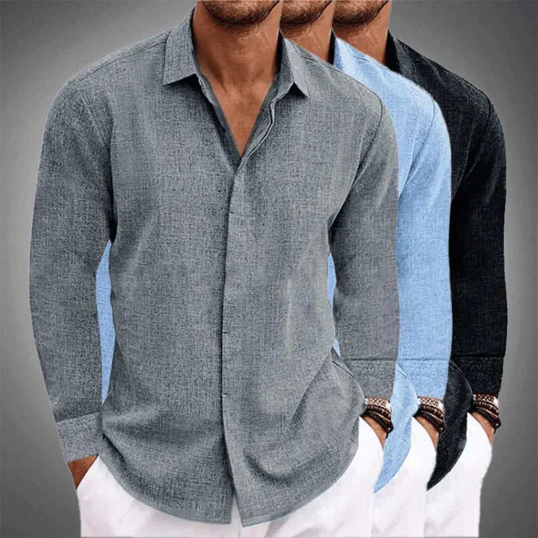 Chemise en lin pour homme | Manches longues, respirante | Chemise légère à col