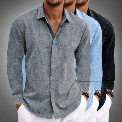 Chemise en lin pour homme | Manches longues, respirante | Chemise légère à col