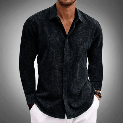 Chemise en lin pour homme | Manches longues, respirante | Chemise légère à col