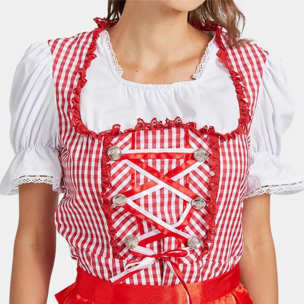Robe Dirndl Femme - Élégante Rouge - Matériau de Haute Qualité - Trachten Oktoberfest