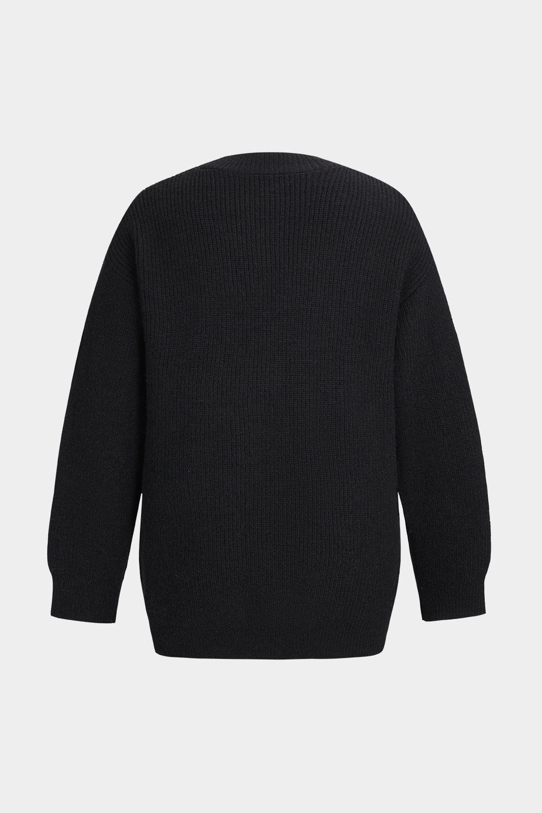 Cardigan Tricoté Femme | Noir, Poches Denim | Élégance Décontractée