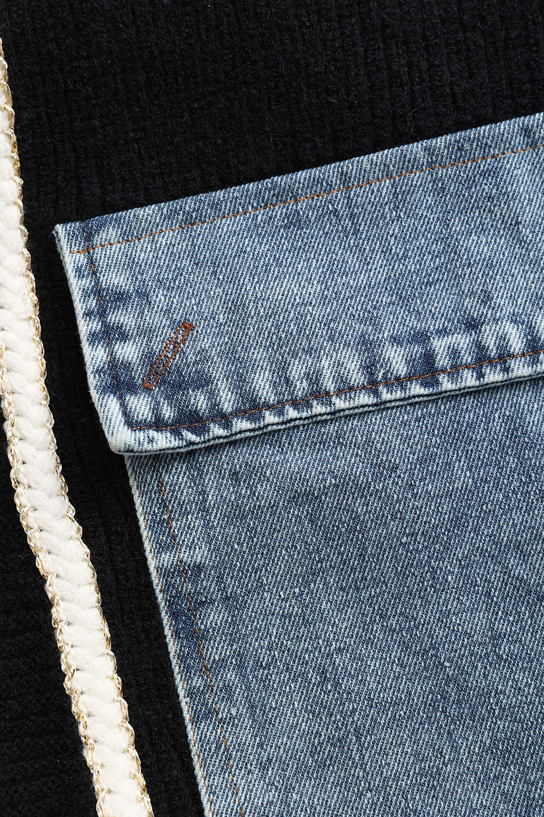 Cardigan Tricoté Femme | Noir, Poches Denim | Élégance Décontractée