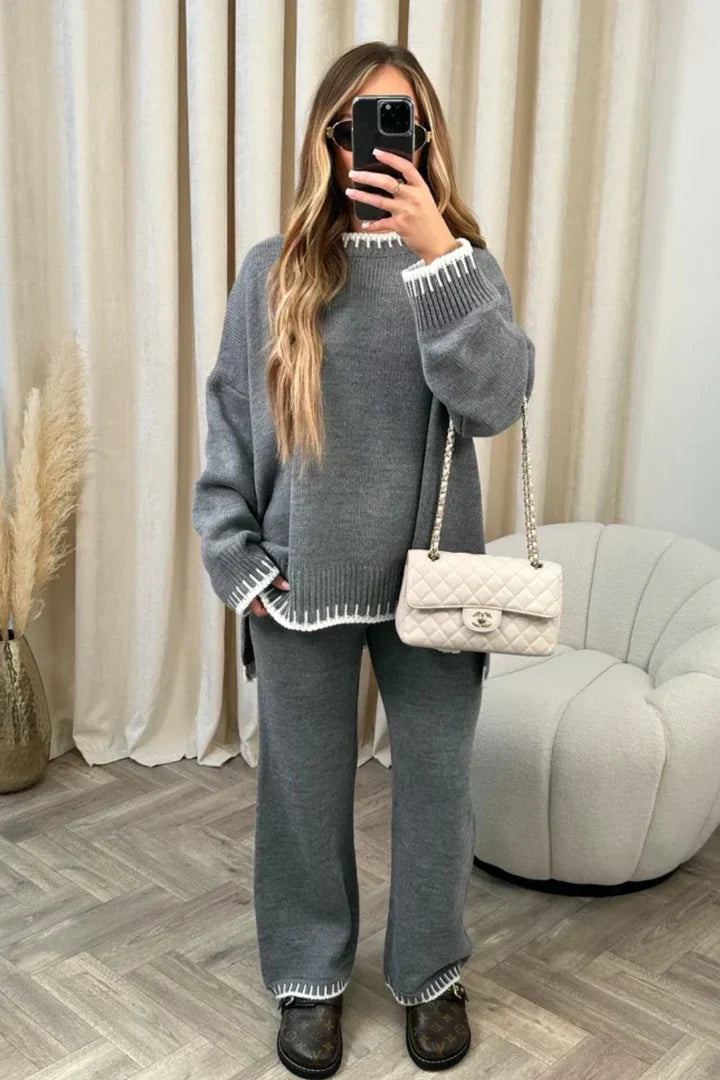 Ensemble loungewear 2 pièces femme tricot avec détails coutures coupe relaxed