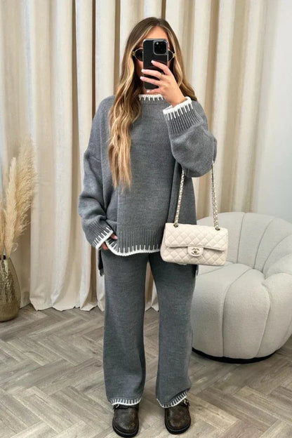 Ensemble loungewear 2 pièces femme tricot avec détails coutures coupe relaxed