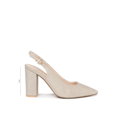 Escarpins slingback talon bloc paillettes champagne femme bout pointu