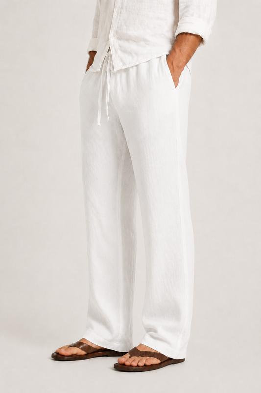Pantalon lin homme | Respirant, coupe décontractée | Blanc, beige