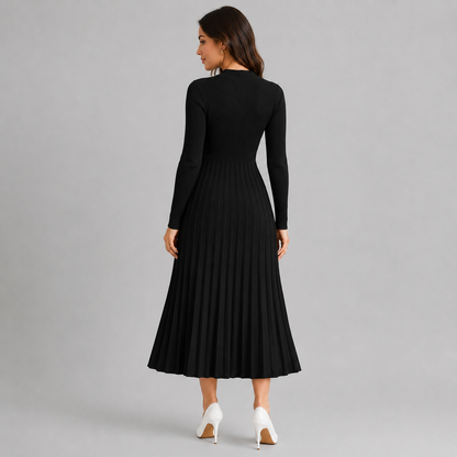 Robe pull femme col montant manches longues moulante longueur midi en maille stretch
