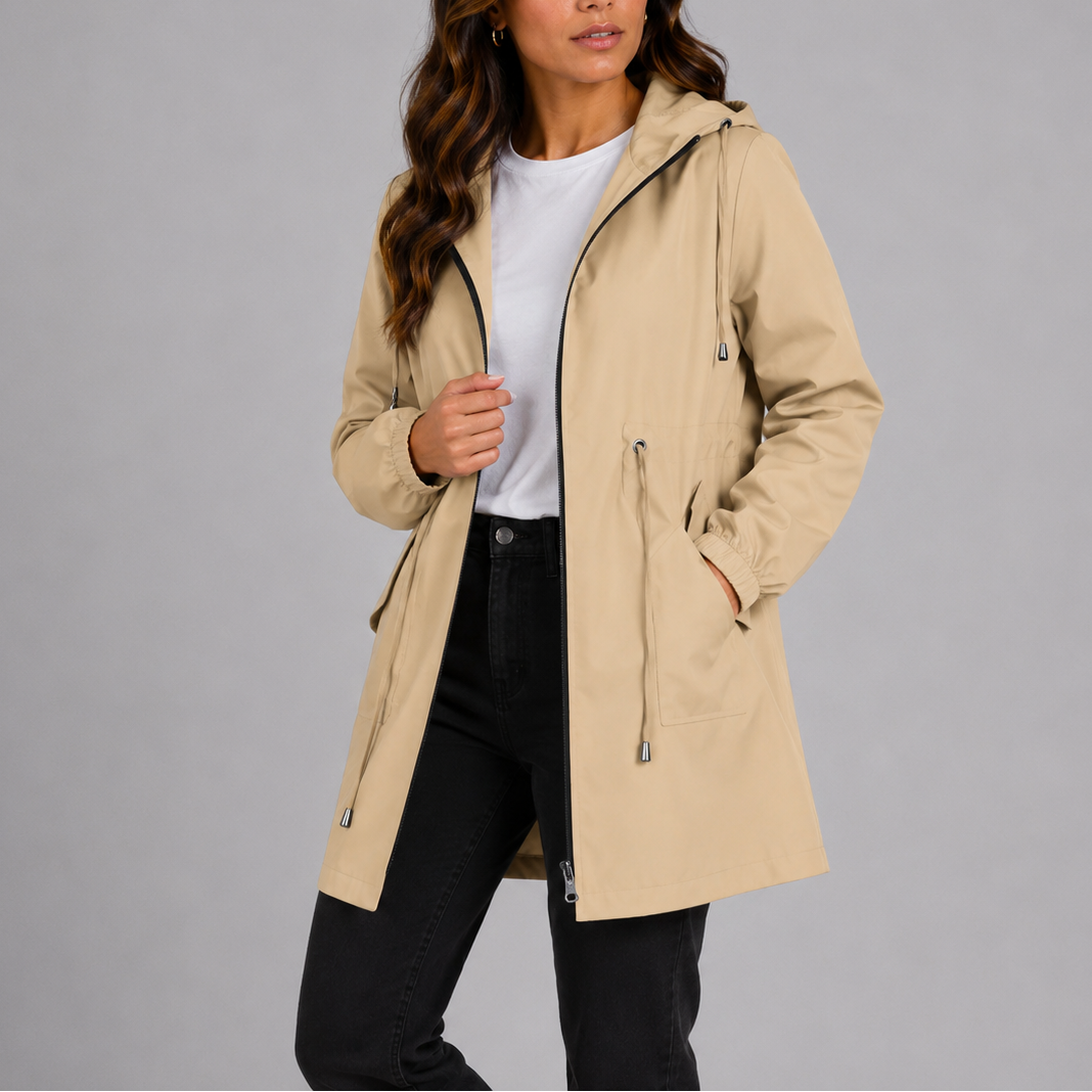Imperméable femme léger à capuche déperlant coupe vent zippé