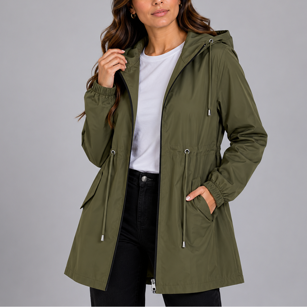 Imperméable femme léger à capuche déperlant coupe vent zippé