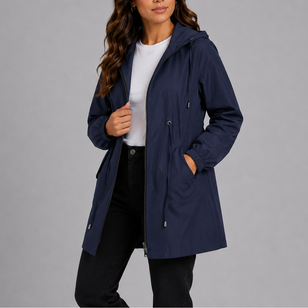 Imperméable femme léger à capuche déperlant coupe vent zippé