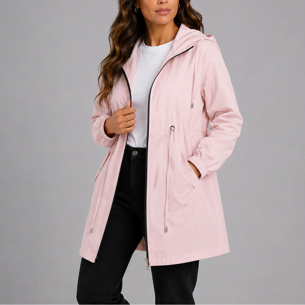 Imperméable femme léger à capuche déperlant coupe vent zippé