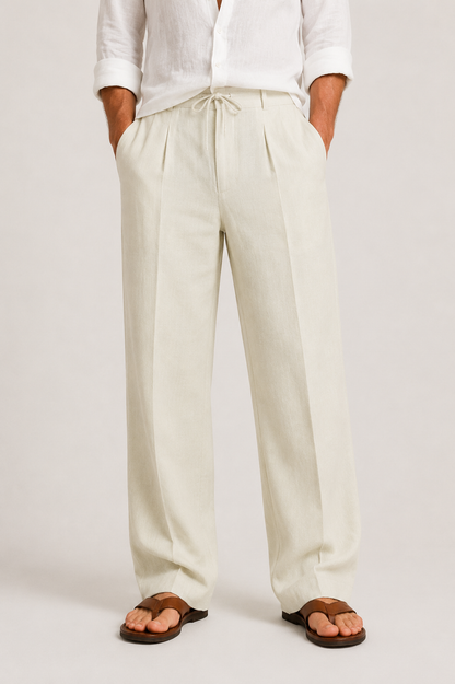 Pantalon lin homme | Coupe ample, taille ajustable | Léger et respirant