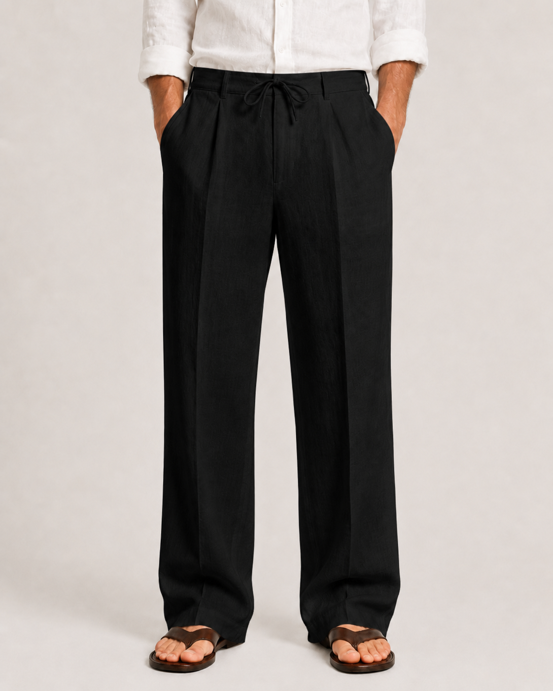 Pantalon lin homme | Coupe ample, taille ajustable | Léger et respirant