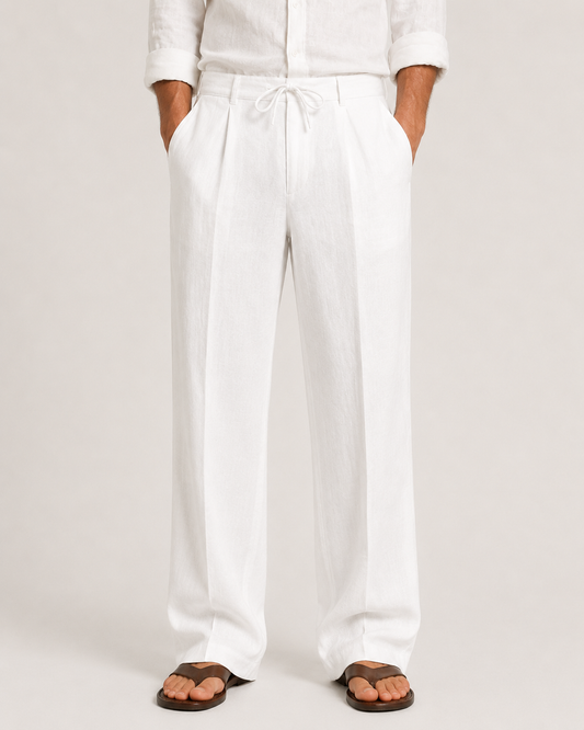 Pantalon lin homme | Coupe ample, taille ajustable | Léger et respirant