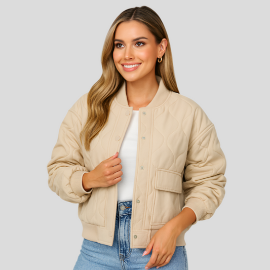 Veste bomber courte Karina – Bords côtelés – Poches latérales – Confortable pour femmes
