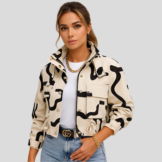 Veste courte pour femmes - Fermeture éclair élégante - Bord côtelé