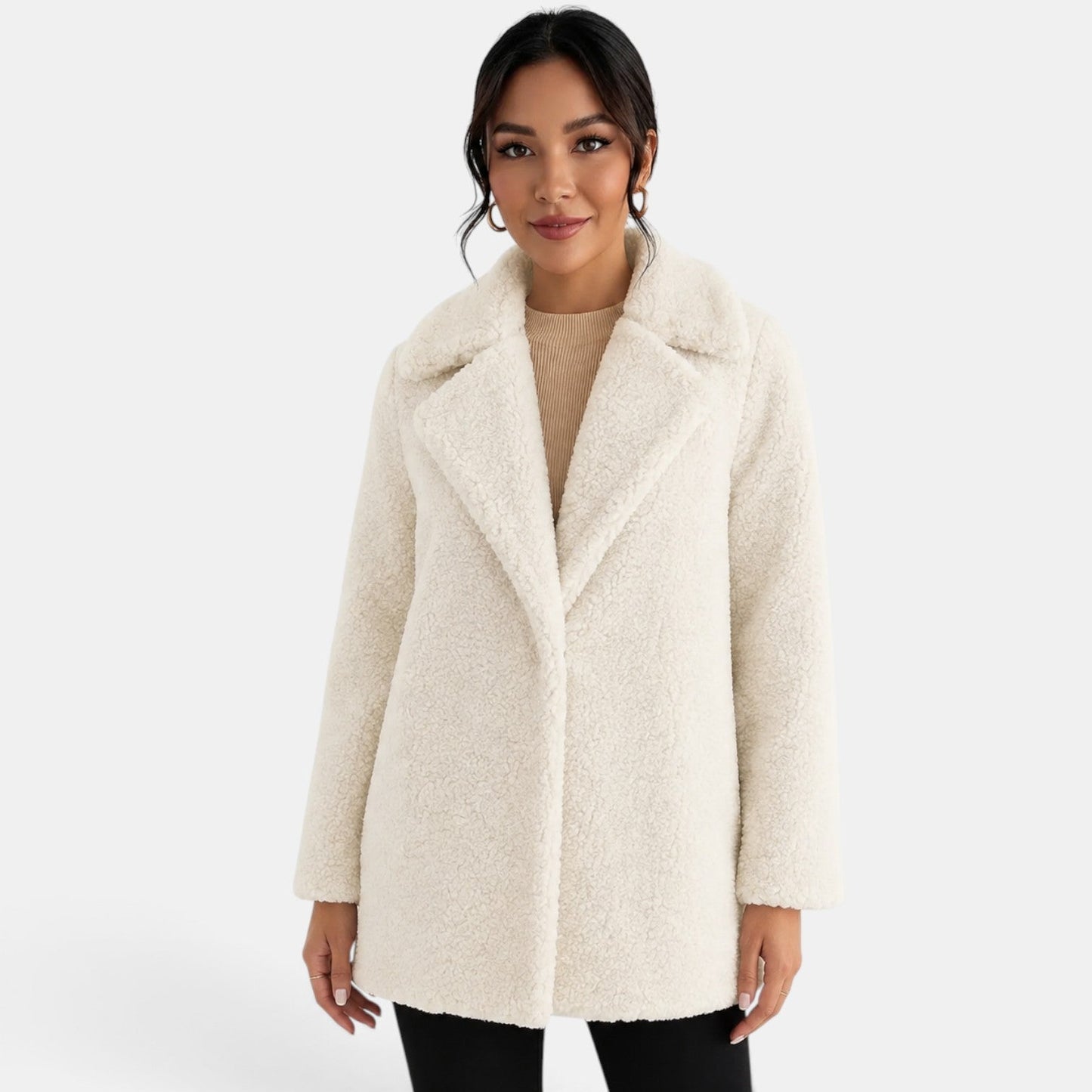 Manteau Teddy Blanc Femme | Court, Effet Laine | Chaud et Élégant
