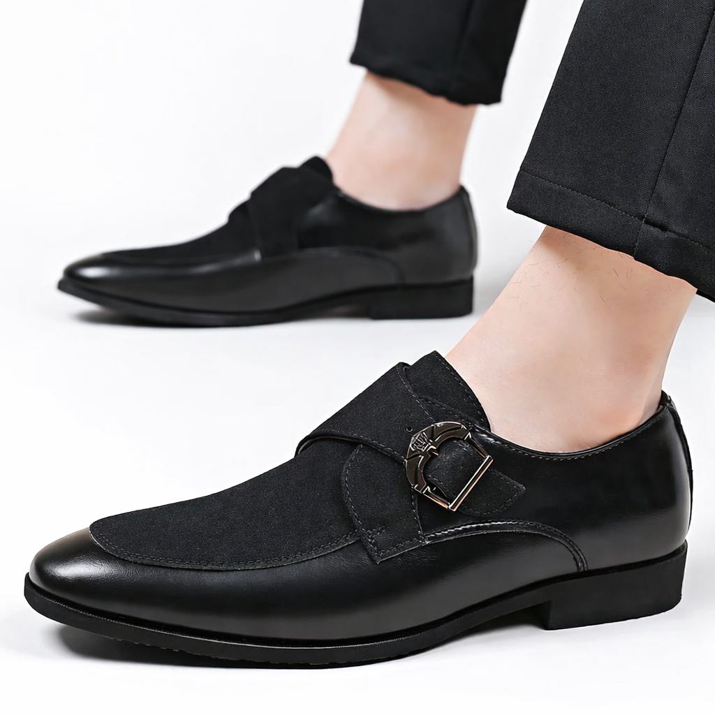 Chaussures habillées homme daim cuir monk strap bout pointu bicolore
