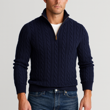 Pull homme torsadé col montant demi-zip coupe regular fit