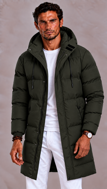 Doudoune longue homme capuche amovible fermeture zippée coupe ample