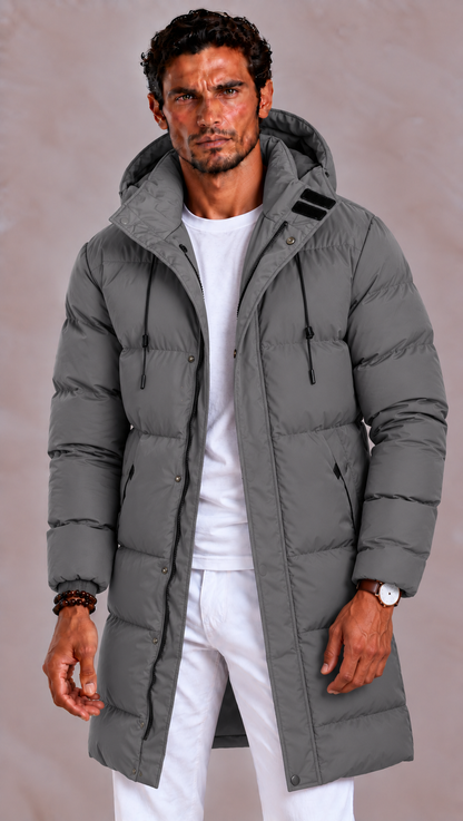 Doudoune longue homme capuche amovible fermeture zippée coupe ample