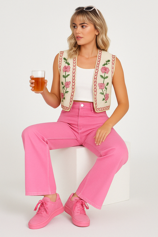 Zula Brodé Fleurs Gilet Femme-Pull Col Roulé pour Femme-PARIS FEMME