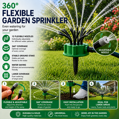 Liora | Système d'arrosage de jardin 12-en-1 avec arroseur rotatif 360°